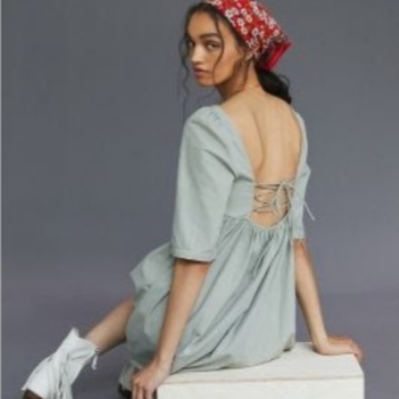 RUCHED PUFF-SLEEVED BABYDOLL MINI DRESS - Picture 4 of 4